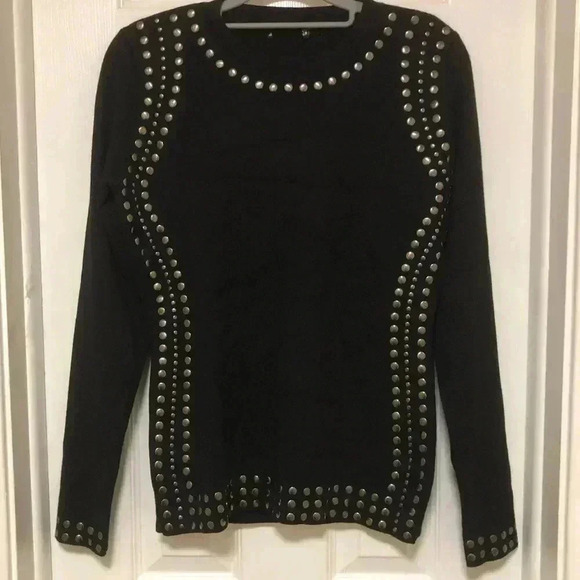 VENUS Women’s Black Long Sleeve Top with silver button accents M XL - Picture 2 of 16